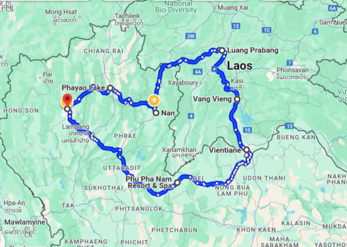 Map of a motorcycle route in Laos